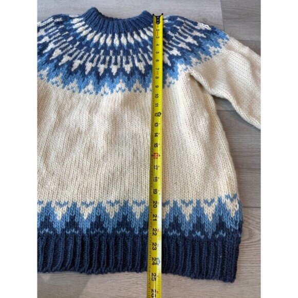 Stobi Nordic Sweater Blue Cream Iceland Pure Wool Chunky Knit Denmark Sz Medium - Picture 14 of 14